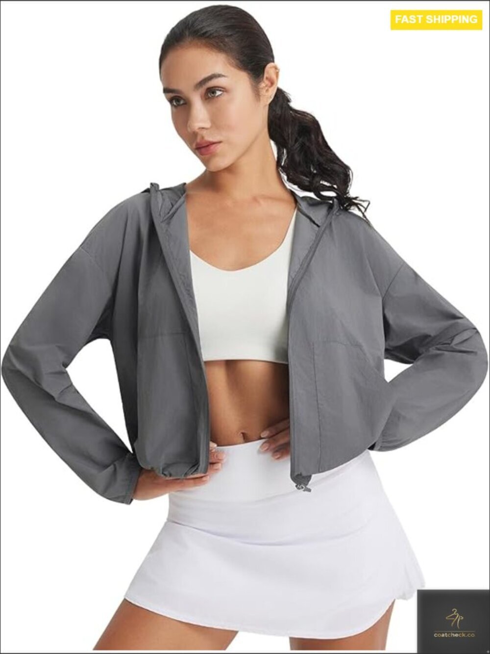 Lightweight Packable Cropped Long Sleeve Zip Up UV Hoodie Athletic Running